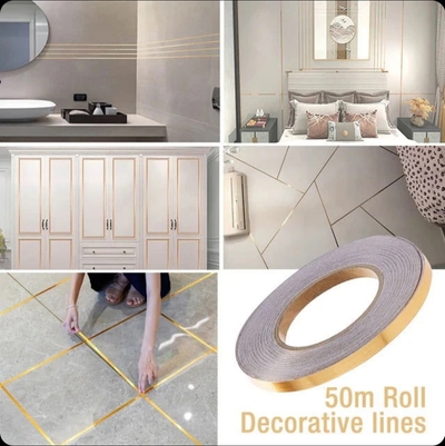 166 Feet (Golden color) Self-Adhesive Waterproof Tile Gap Tape for Floor and Wall Sealing(1 line tiles gap adhesive)_img_1
