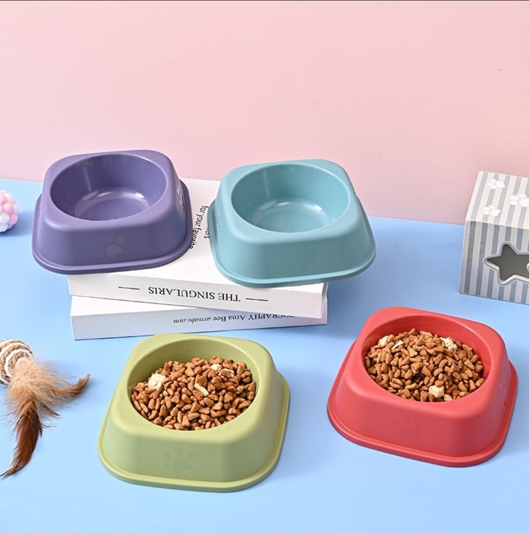 1pc Random Color Paw Prints Cat Bowl, Cat Food Plate, Cat Water Dish, Anti-Tipping Design, Pet Feeding Bowl