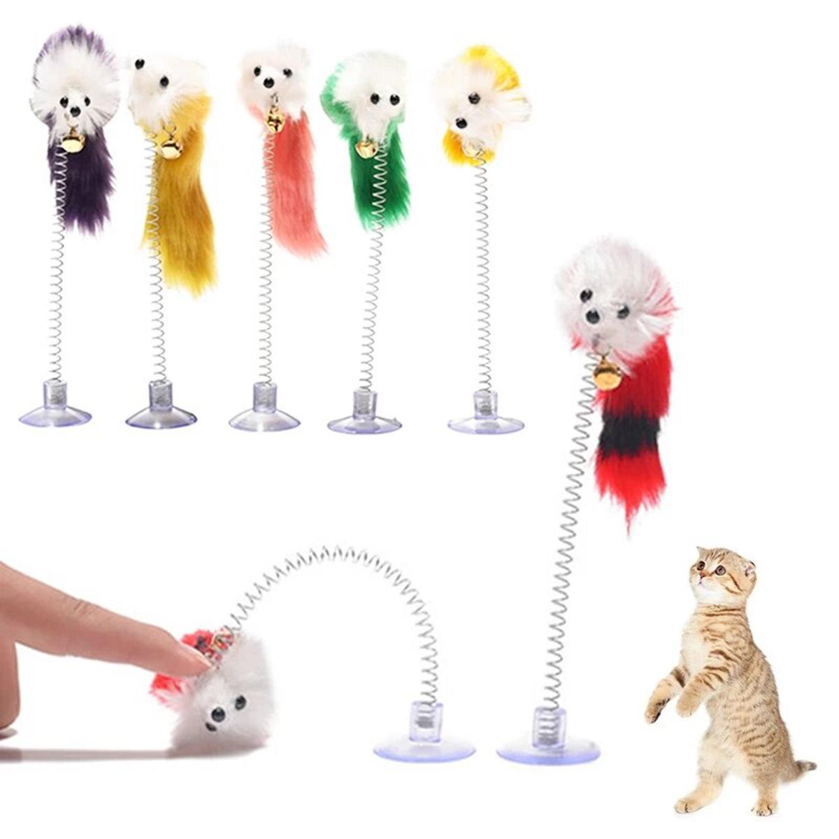 Funny Cat Toys for Cat Kitten Playing Pet Seat Scratch Toy Pet Cat Product Elastic Feather False Mouse Bottom Sucker Toys