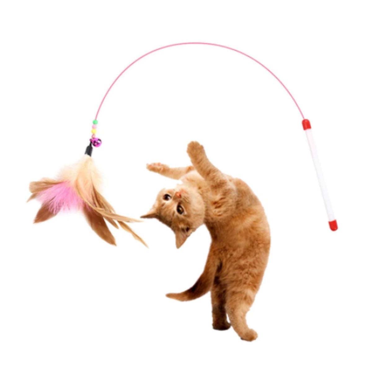 Funny Cat Stick Interactive Cats Toys Kitten Toy Sticks Rod with Metal Bells Feather and Long Wire Kitty Pet Training Products