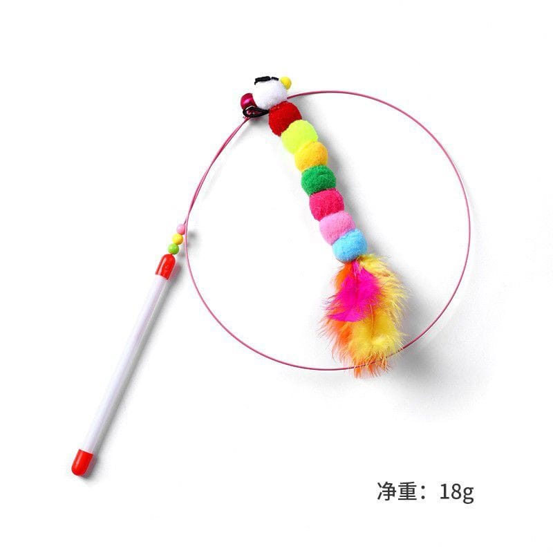Cat Toy Steel Wire Feather Bell Teaser Wand Toy Kitten Play