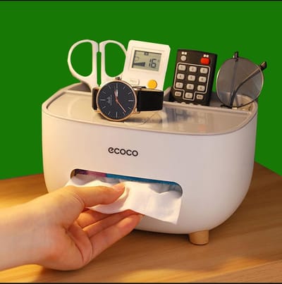 Tissue Box Cover Holder with Storage, Napkin Tissue Box, Multi-Function Tissue Box ABS Material Storage Organizer_img_0