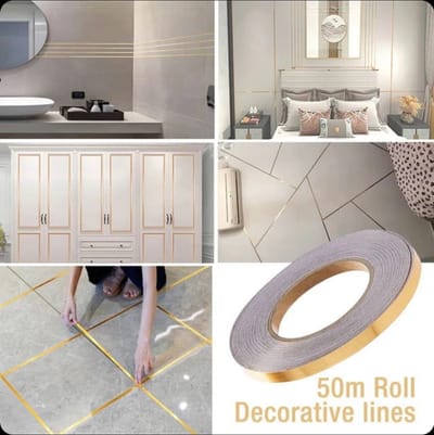 166 Feet (Golden color) Self-Adhesive Waterproof Tile Gap Tape for Floor and Wall Sealing(1 line tiles gap adhesive)_img_1