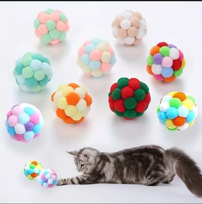 Cat toys Colorful handmade bell ball Elastic ball interactive chase pet supplies_img_0
