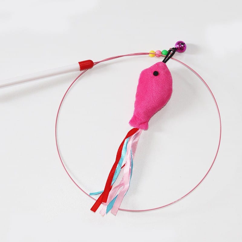 Cat Toy Feather Mouse Wand Cat Pet Toy Wire Chaser Wand Teaser Feather With Bell
