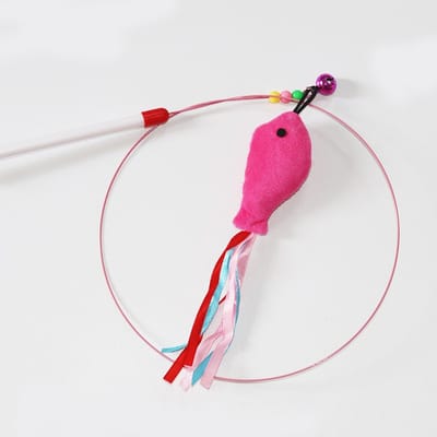 Cat Toy Feather Mouse Wand Cat Pet Toy Wire Chaser Wand Teaser Feather With Bell_img_0